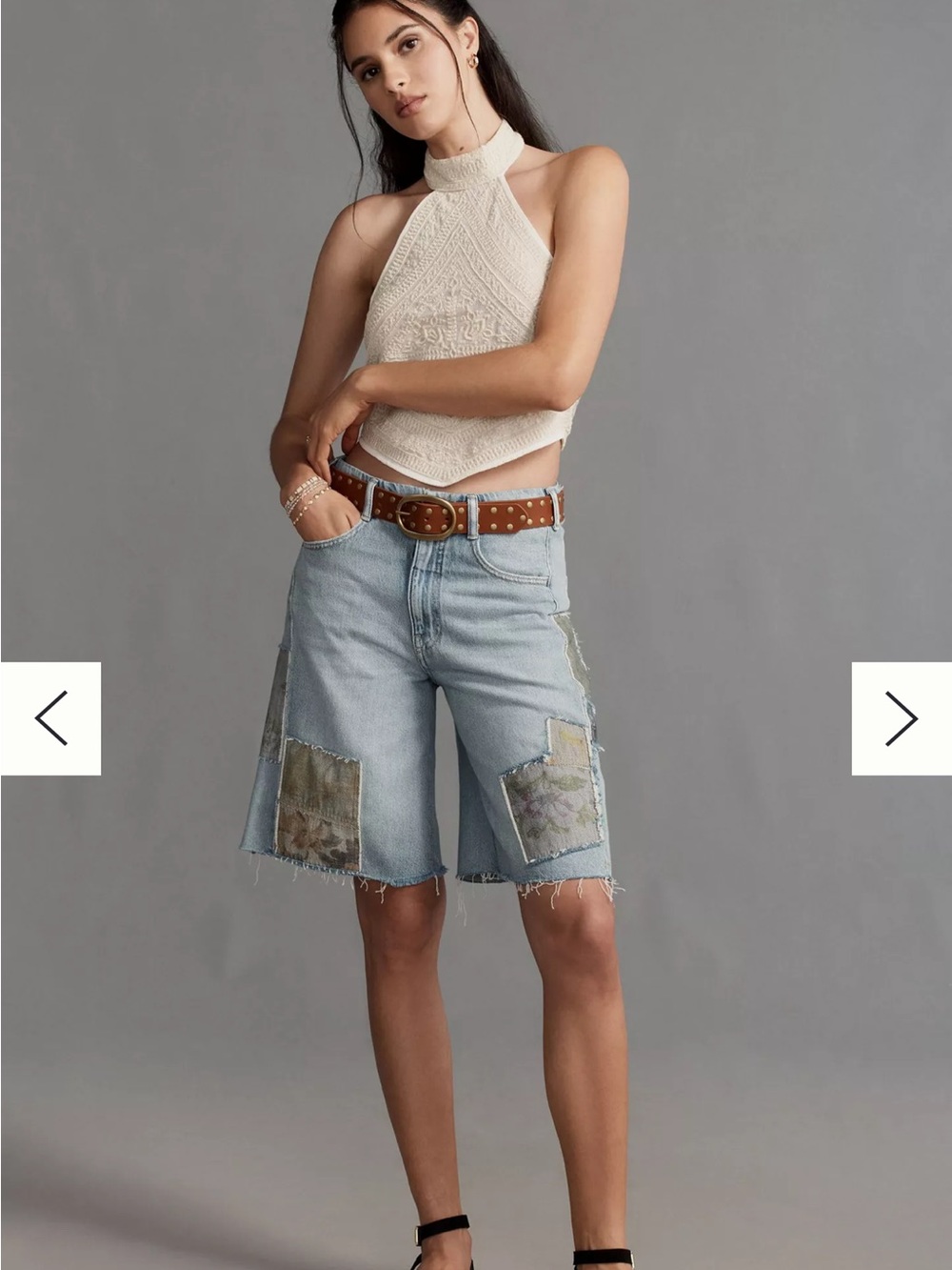 Pilcro Light Blue Patchwork Denim Bermuda Shorts with Frayed Hem